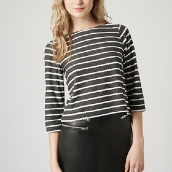 Topshop Tops - ✨5 FOR $25✨  Topshop Gray Scallop Stripe 3/4 Sleeve Top